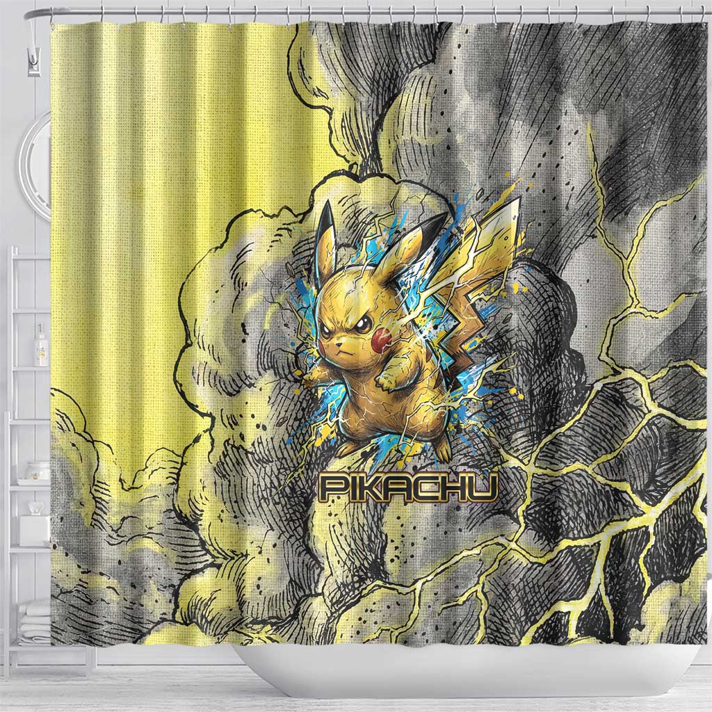 Pikachu Stormbreaker Edition Shower Curtain Pikachu Amid Thunder Clouds