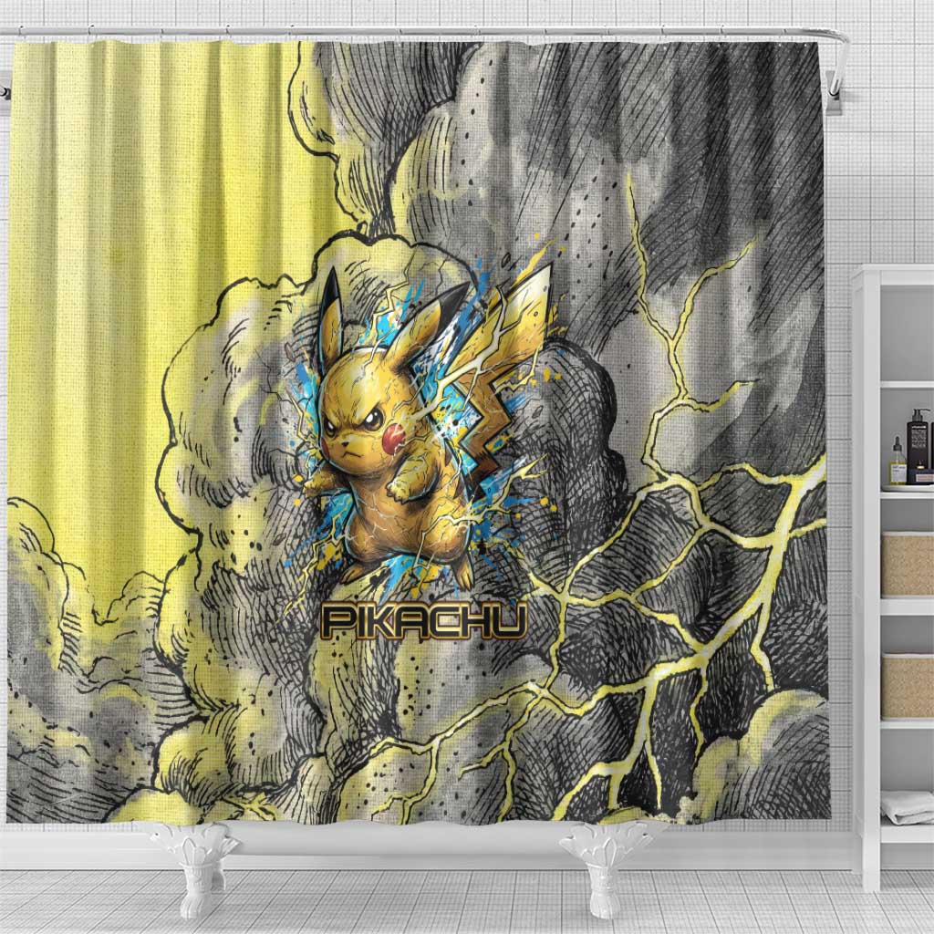 Pikachu Stormbreaker Edition Shower Curtain Pikachu Amid Thunder Clouds