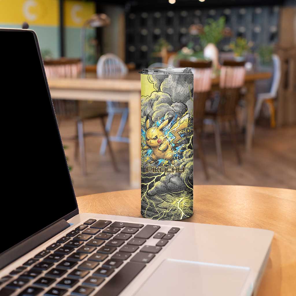 Pikachu Stormbreaker Edition Skinny Tumbler Pikachu Amid Thunder Clouds
