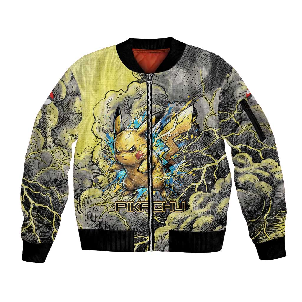 Pikachu Stormbreaker Edition Sleeve Zip Bomber Jacket Pikachu Amid Thunder Clouds