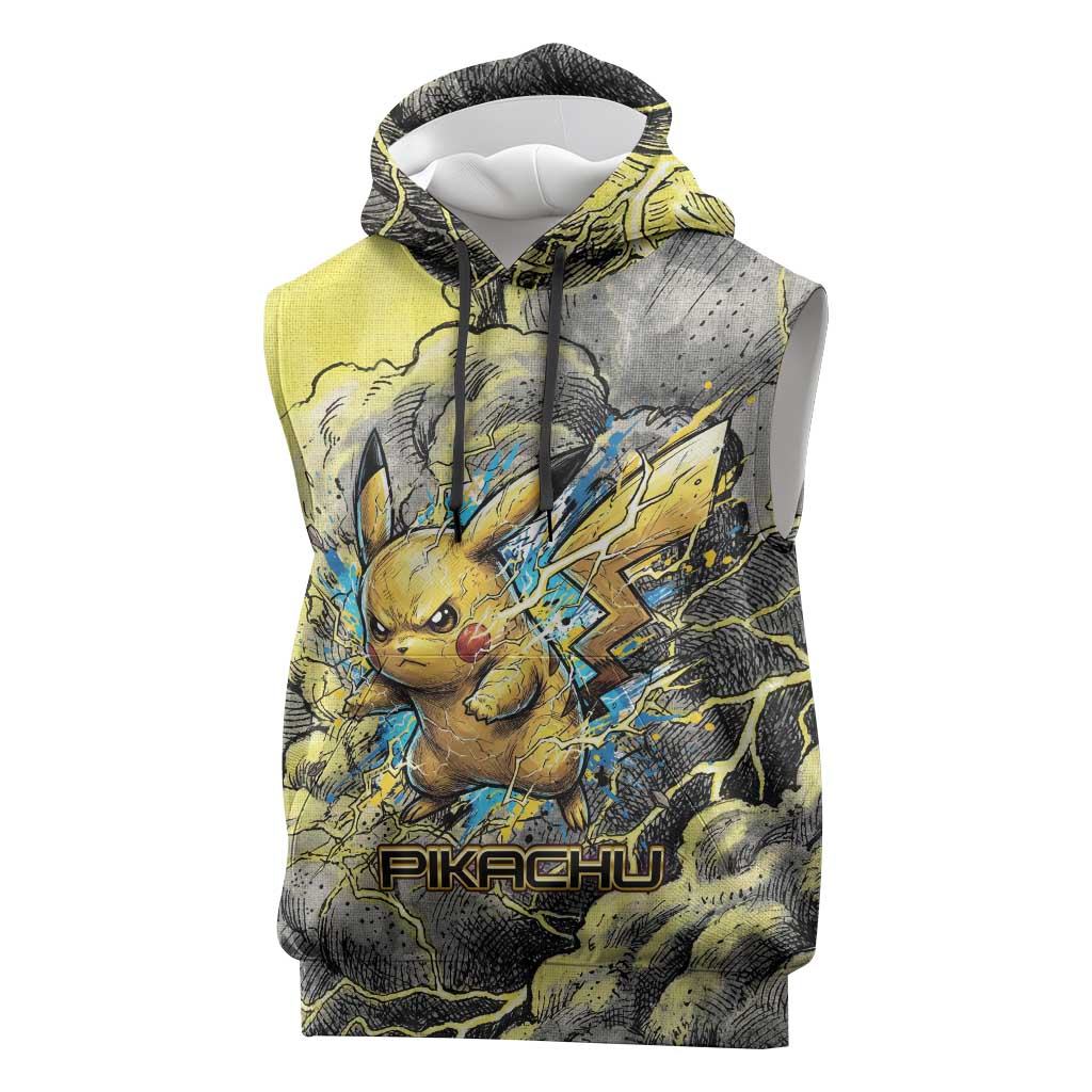 Pikachu Stormbreaker Edition Sleeveless Hoodie Pikachu Amid Thunder Clouds