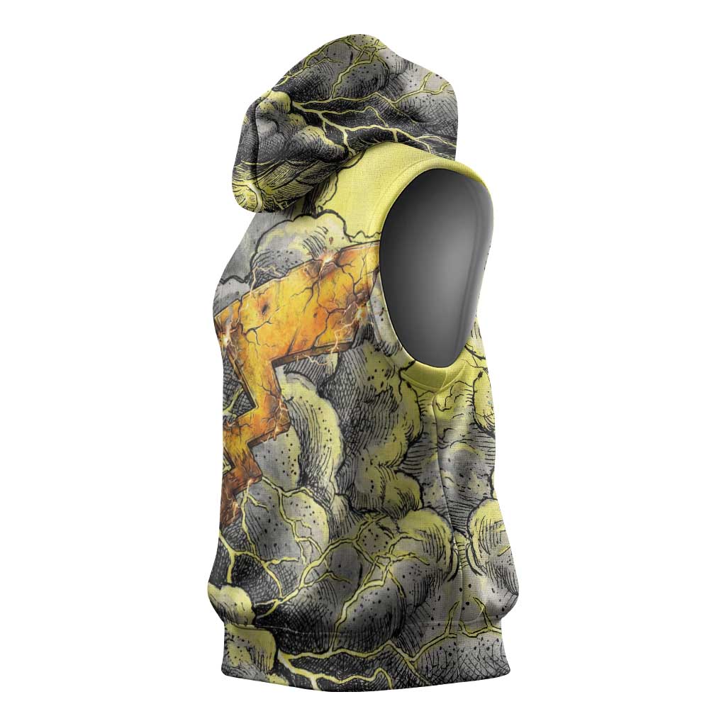 Pikachu Stormbreaker Edition Sleeveless Hoodie Pikachu Amid Thunder Clouds