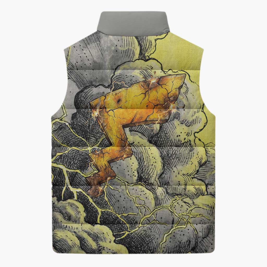 Pikachu Stormbreaker Edition Sleeveless Puffer Jacket Pikachu Amid Thunder Clouds