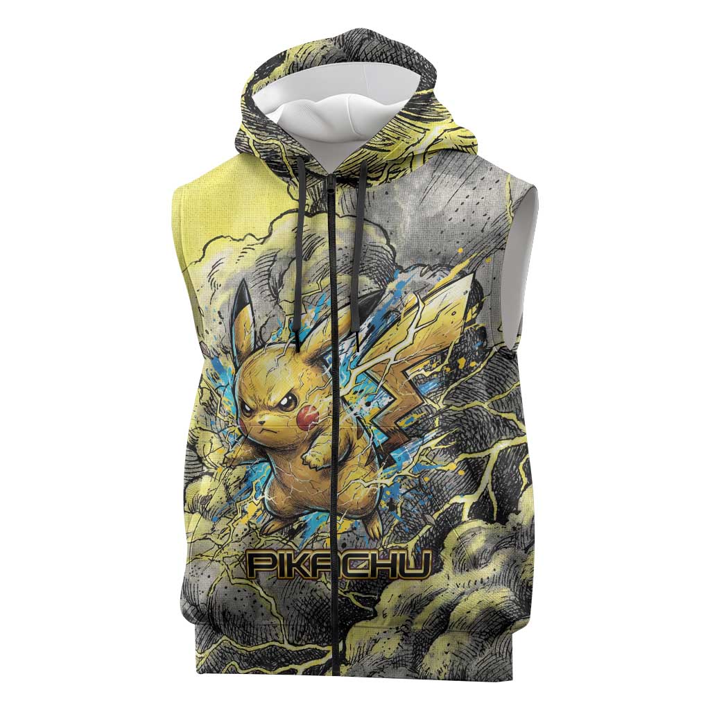 Pikachu Stormbreaker Edition Sleeveless Zip Hoodie Pikachu Amid Thunder Clouds