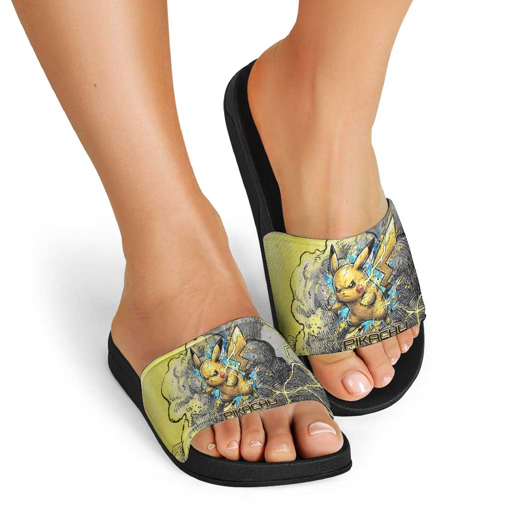 Pikachu Stormbreaker Edition Slide Sandals Pikachu Amid Thunder Clouds