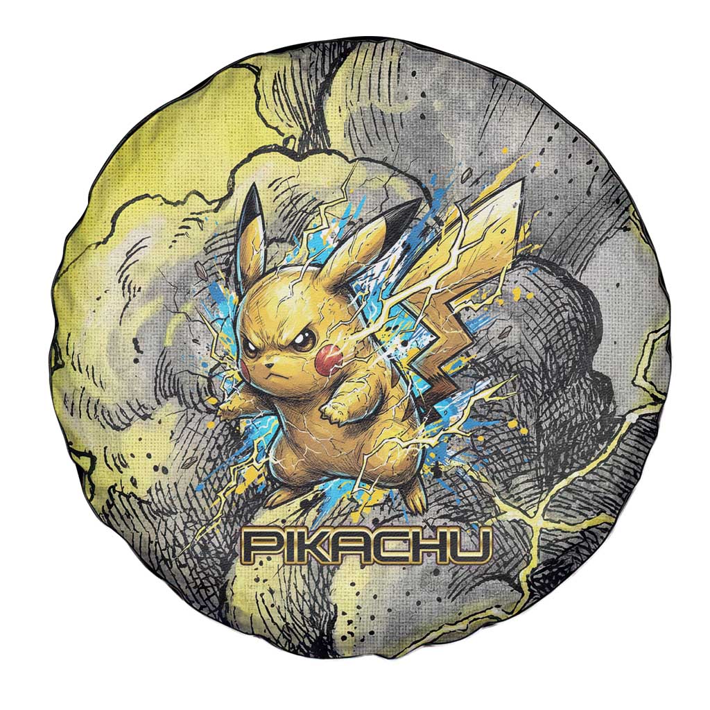 Pikachu Stormbreaker Edition Spare Tire Cover Pikachu Amid Thunder Clouds