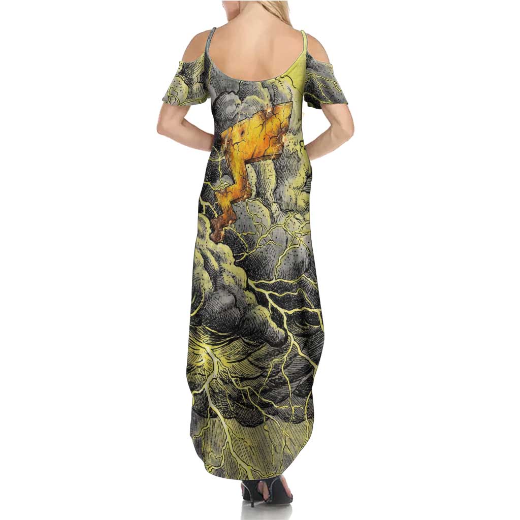 Pikachu Stormbreaker Edition Summer Maxi Dress Pikachu Amid Thunder Clouds