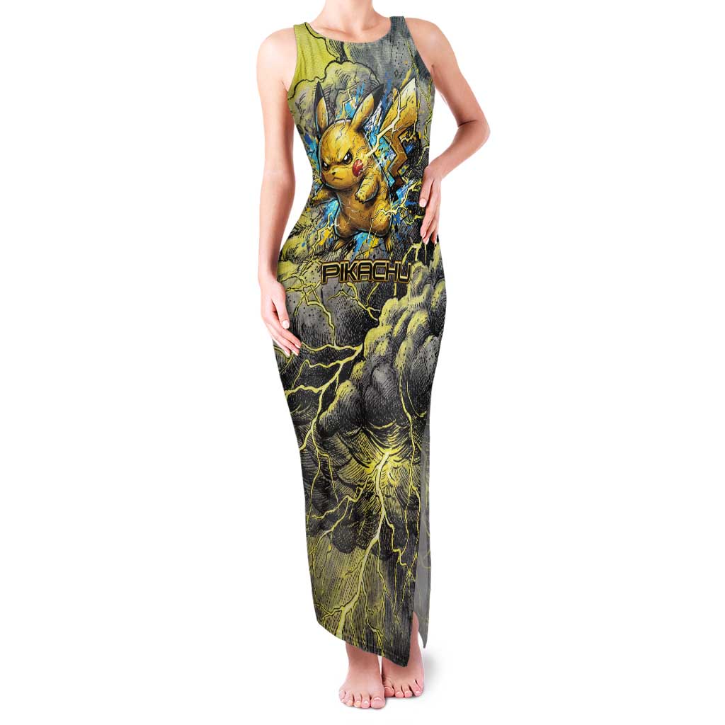 Pikachu Stormbreaker Edition Tank Maxi Dress Pikachu Amid Thunder Clouds
