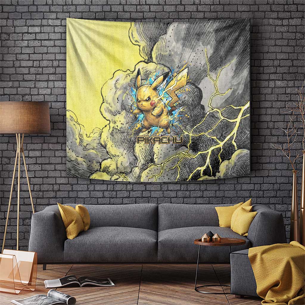 Pikachu Stormbreaker Edition Tapestry Pikachu Amid Thunder Clouds