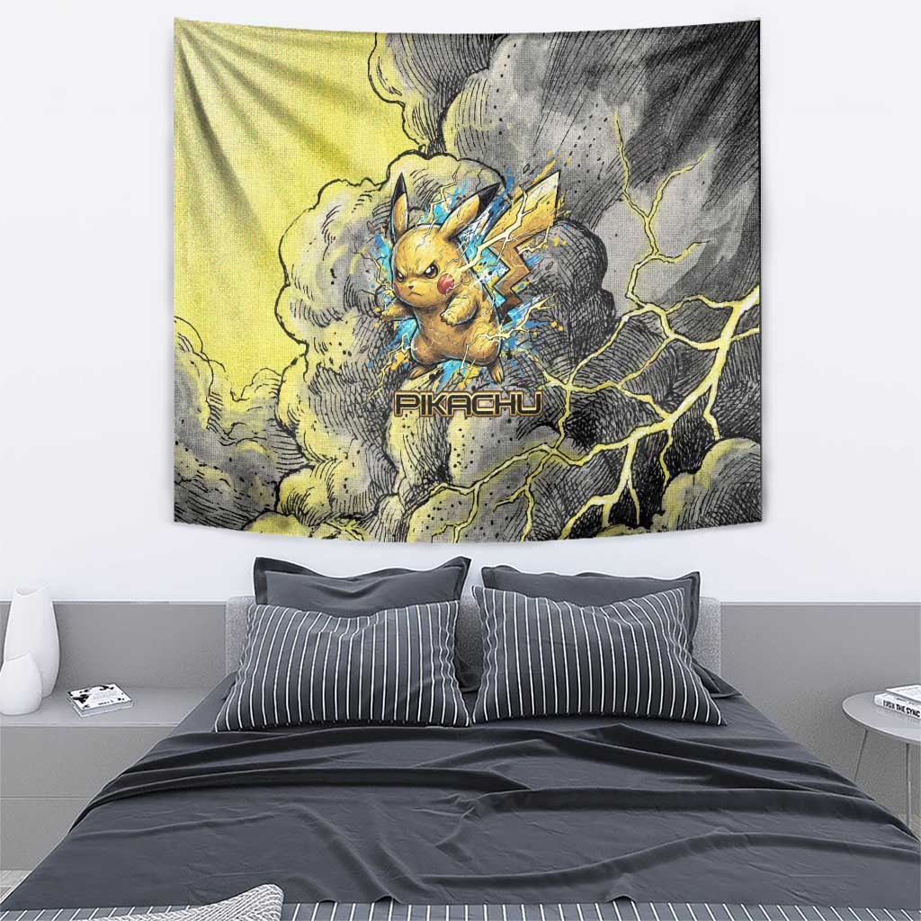 Pikachu Stormbreaker Edition Tapestry Pikachu Amid Thunder Clouds