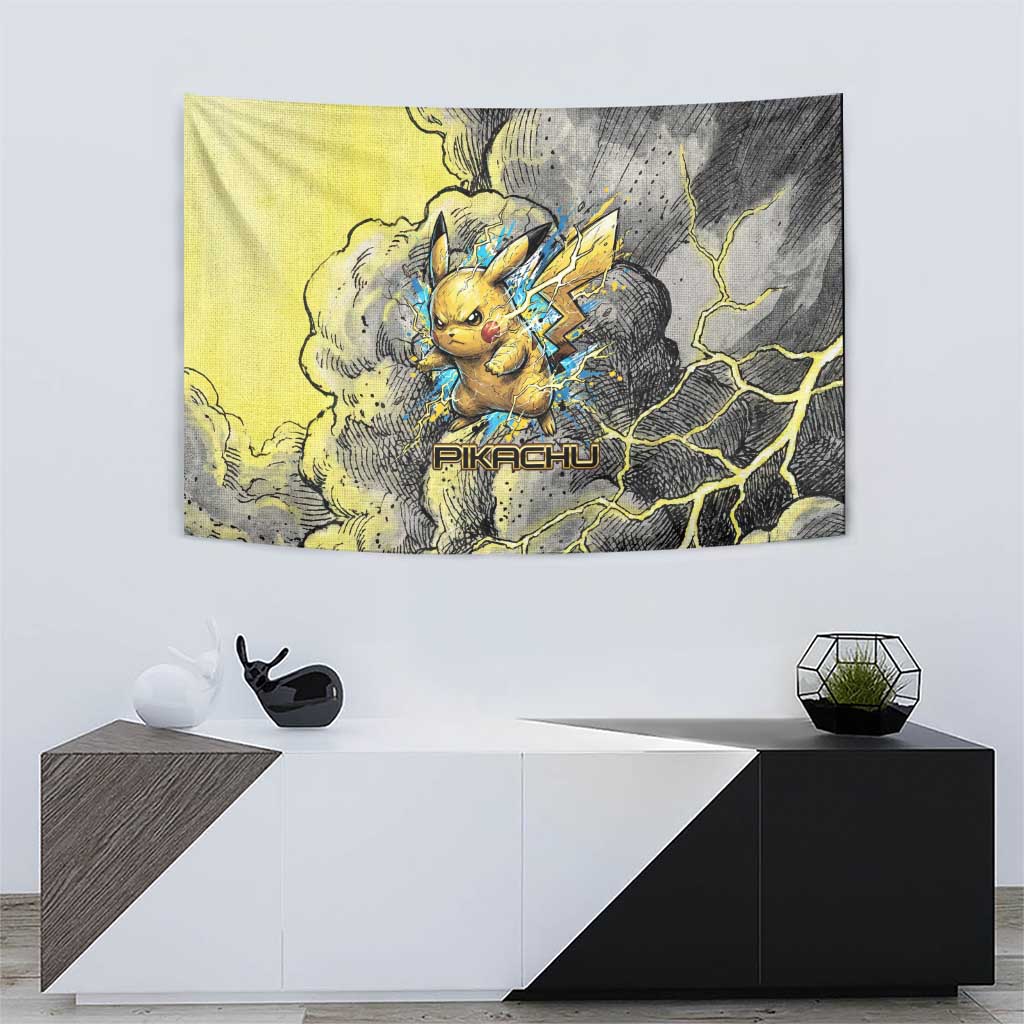 Pikachu Stormbreaker Edition Tapestry Pikachu Amid Thunder Clouds