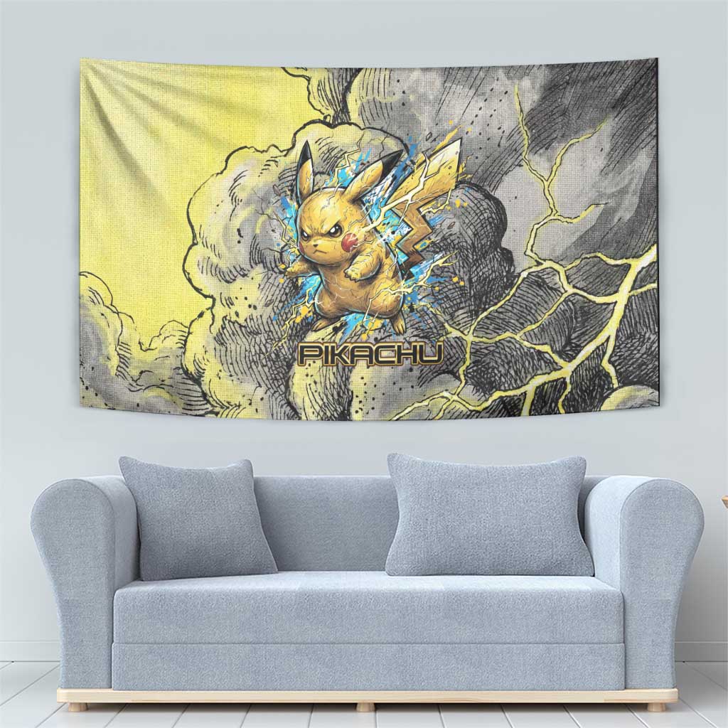 Pikachu Stormbreaker Edition Tapestry Pikachu Amid Thunder Clouds