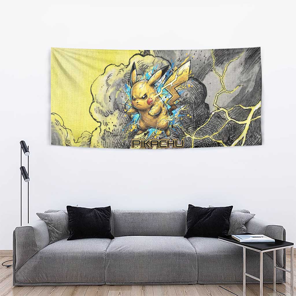 Pikachu Stormbreaker Edition Tapestry Pikachu Amid Thunder Clouds
