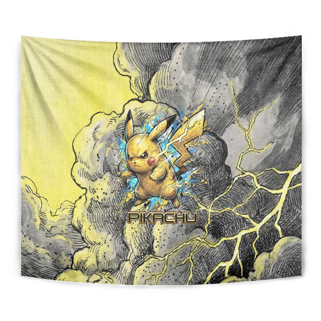 Pikachu Stormbreaker Edition Tapestry Pikachu Amid Thunder Clouds
