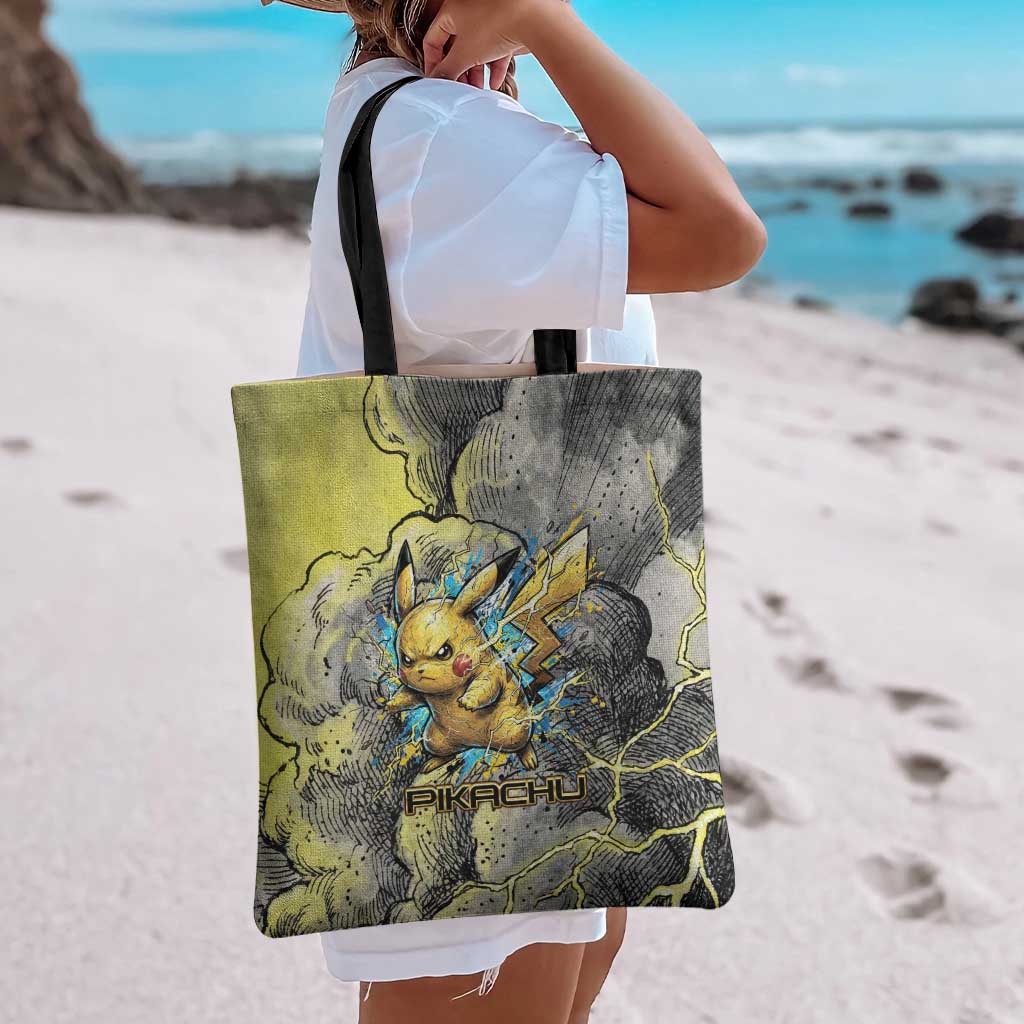 Pikachu Stormbreaker Edition Tote Bag Pikachu Amid Thunder Clouds