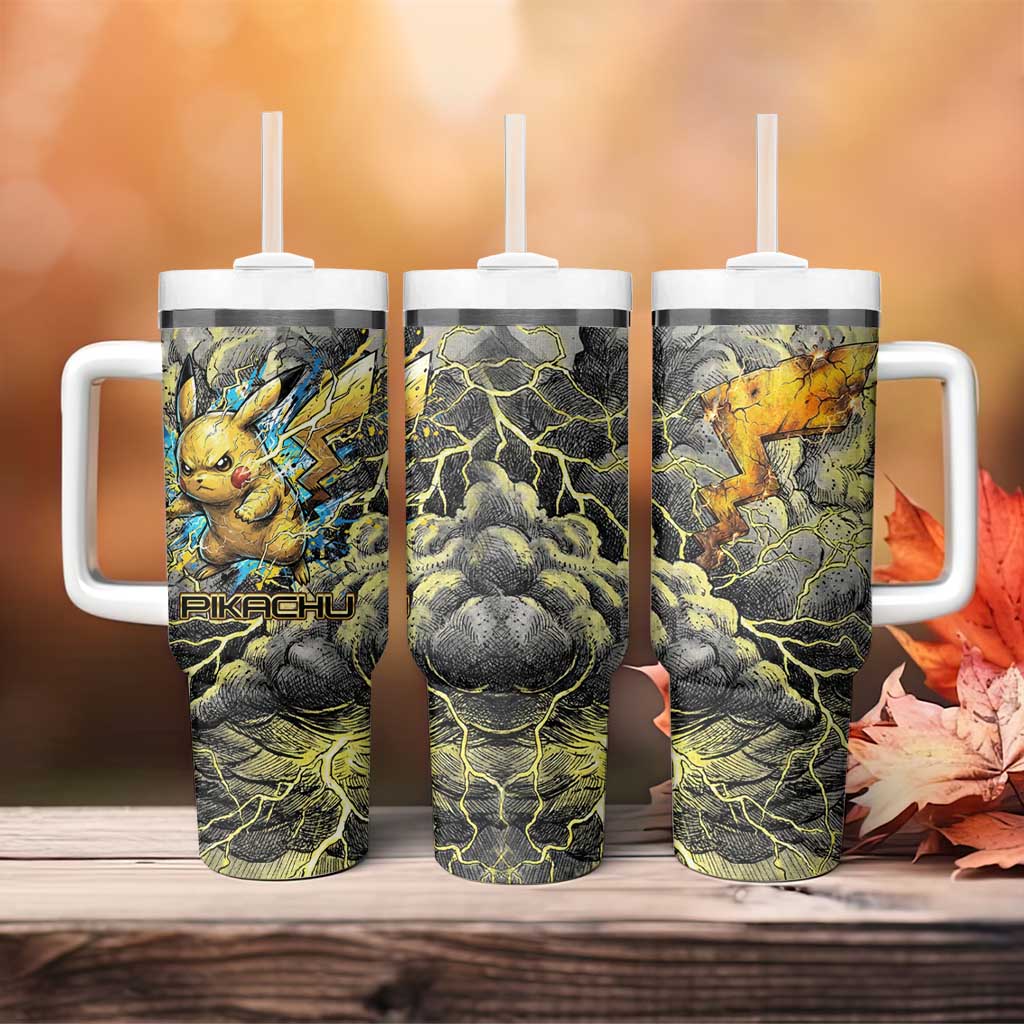 Pikachu Stormbreaker Edition Tumbler With Handle Pikachu Amid Thunder Clouds