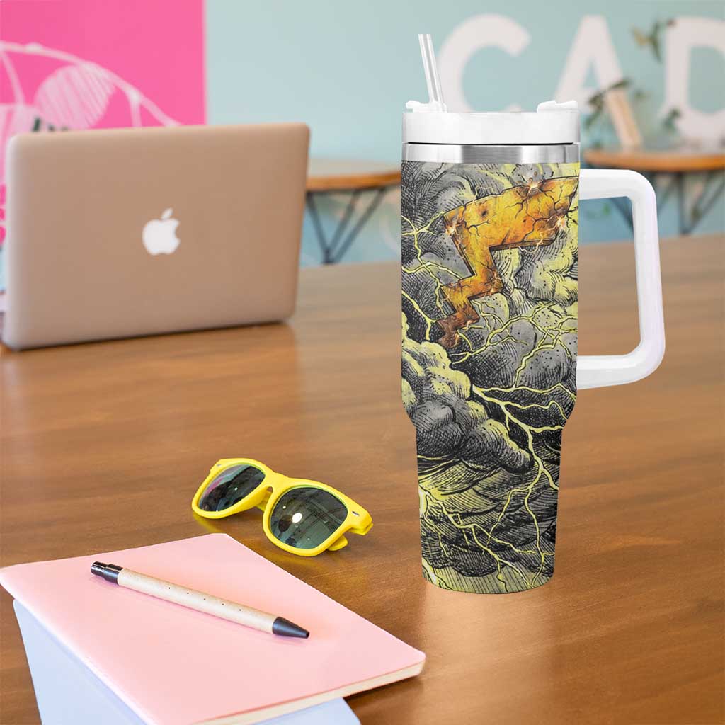 Pikachu Stormbreaker Edition Tumbler With Handle Pikachu Amid Thunder Clouds