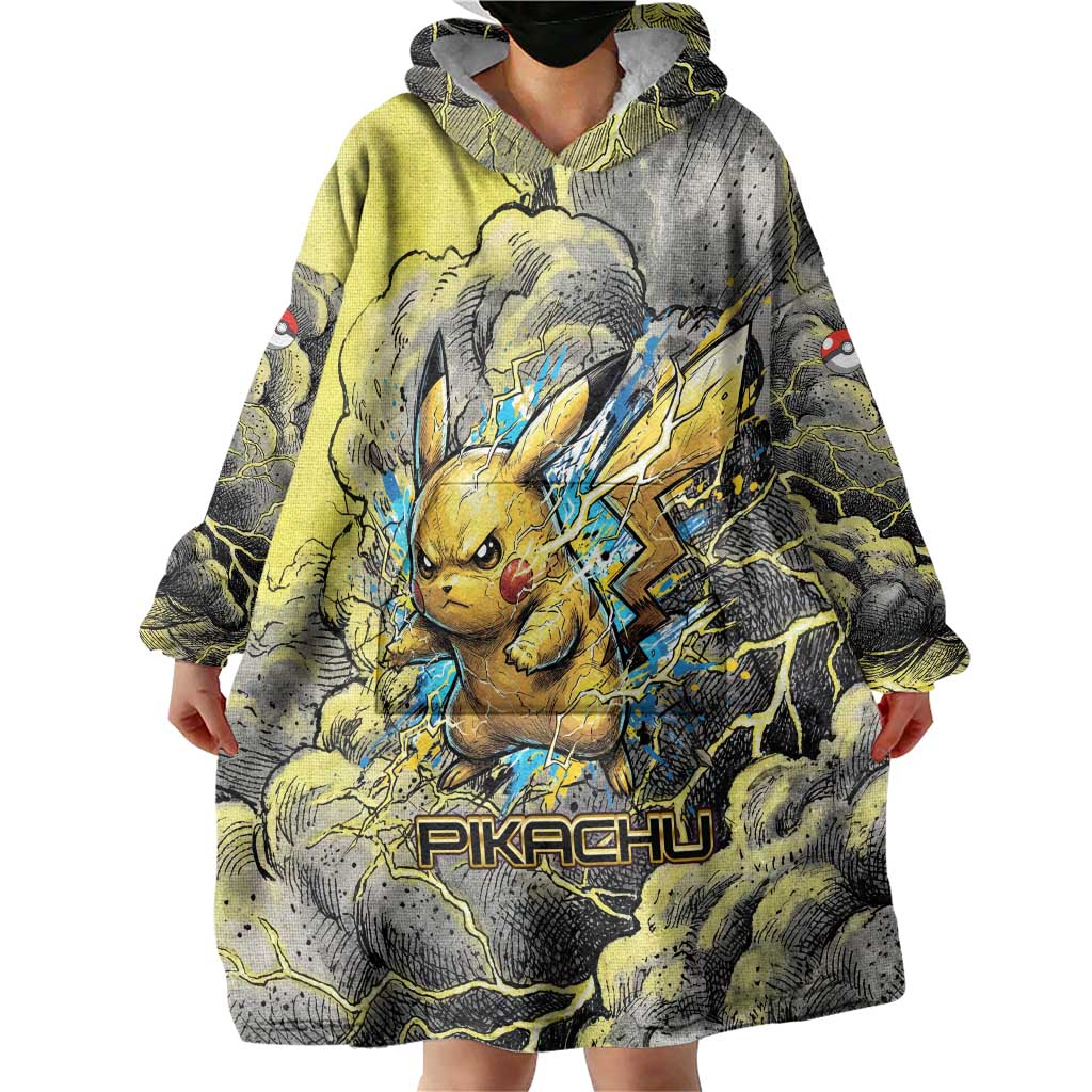 Pikachu Stormbreaker Edition Wearable Blanket Hoodie Pikachu Amid Thunder Clouds