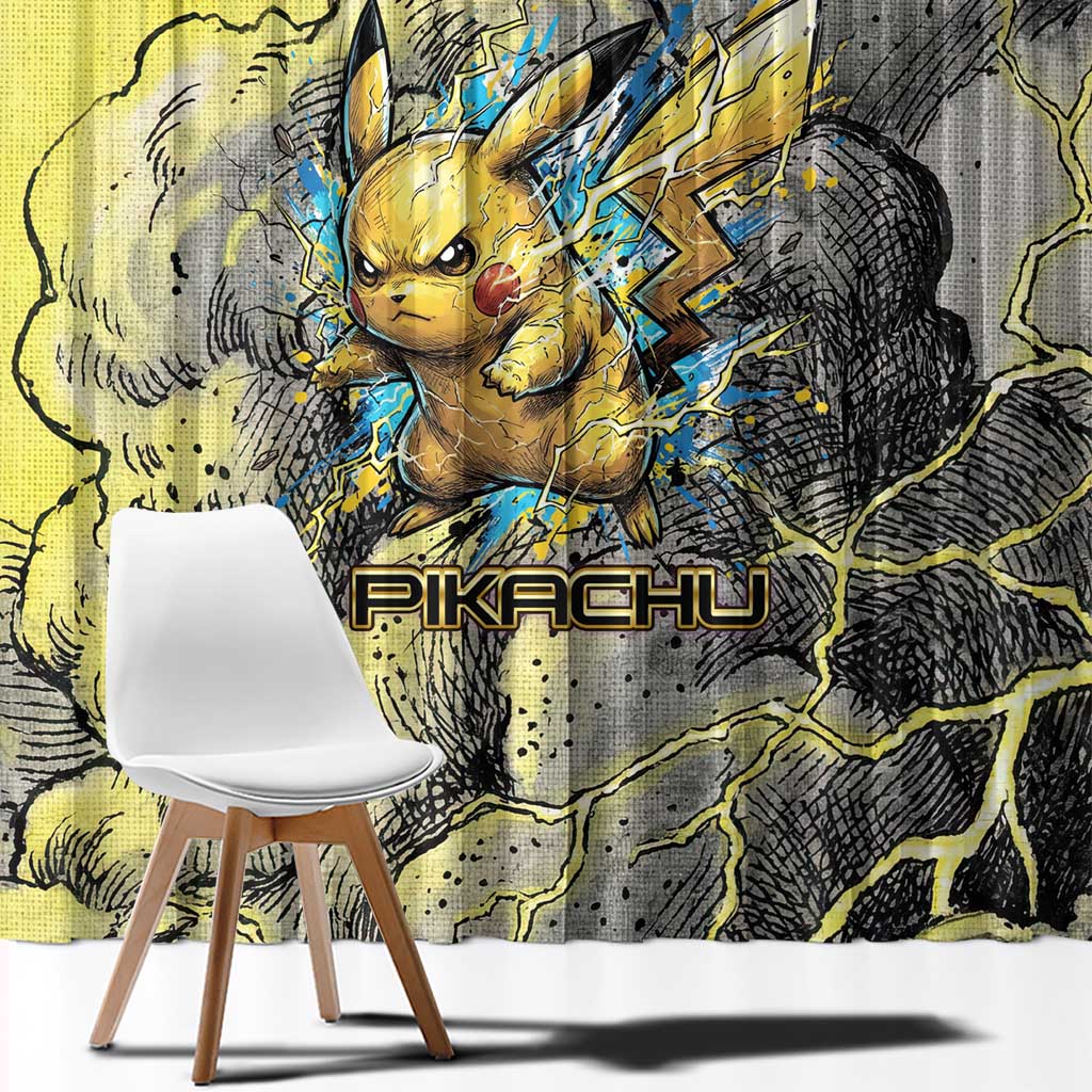 Pikachu Stormbreaker Edition Window Curtain Pikachu Amid Thunder Clouds