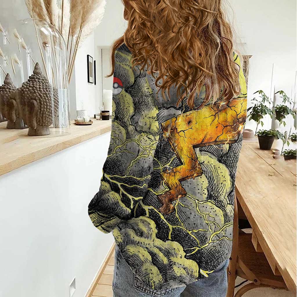 Pikachu Stormbreaker Edition Women Casual Shirt Pikachu Amid Thunder Clouds