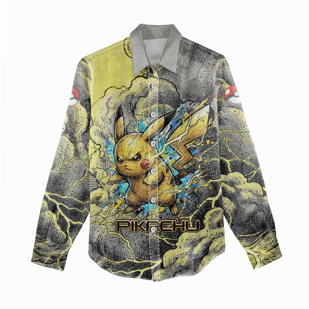 Pikachu Stormbreaker Edition Women Casual Shirt Pikachu Amid Thunder Clouds