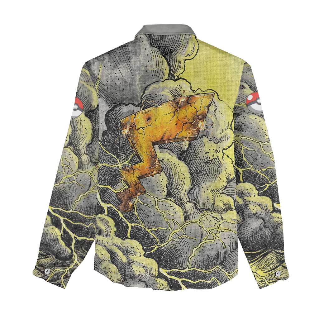 Pikachu Stormbreaker Edition Women Casual Shirt Pikachu Amid Thunder Clouds