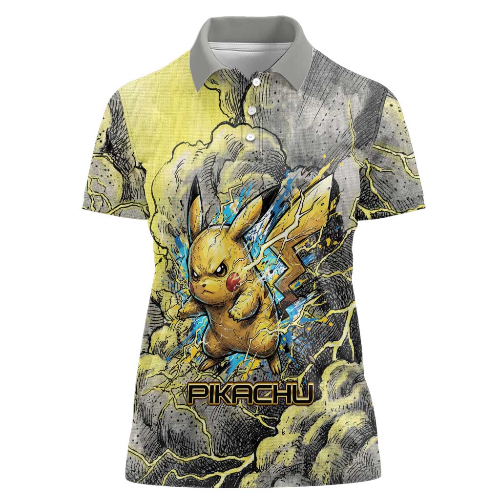Pikachu Stormbreaker Edition Women Polo Shirt Pikachu Amid Thunder Clouds