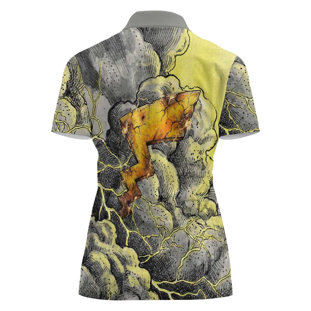 Pikachu Stormbreaker Edition Women Polo Shirt Pikachu Amid Thunder Clouds