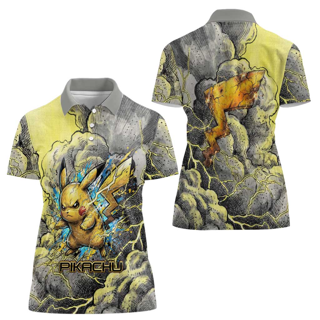 Pikachu Stormbreaker Edition Women Polo Shirt Pikachu Amid Thunder Clouds