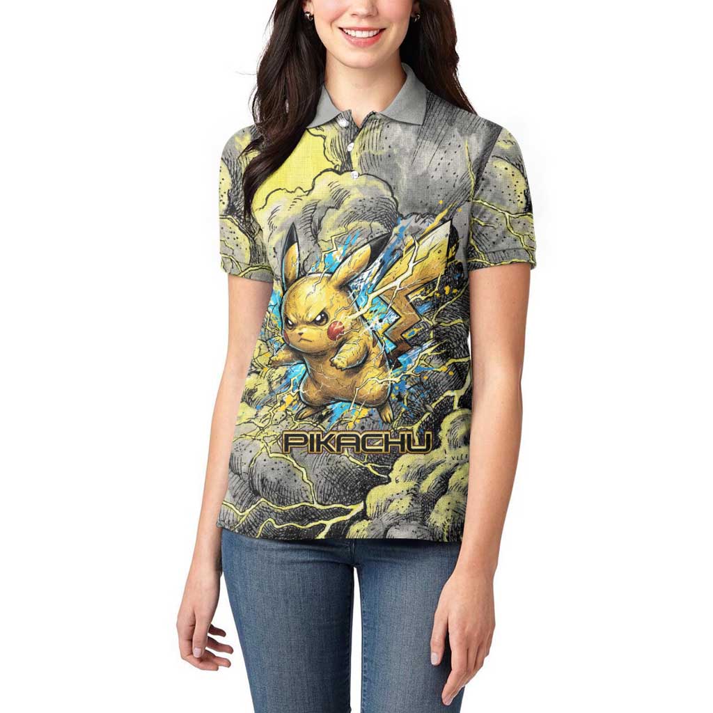 Pikachu Stormbreaker Edition Women Polo Shirt Pikachu Amid Thunder Clouds