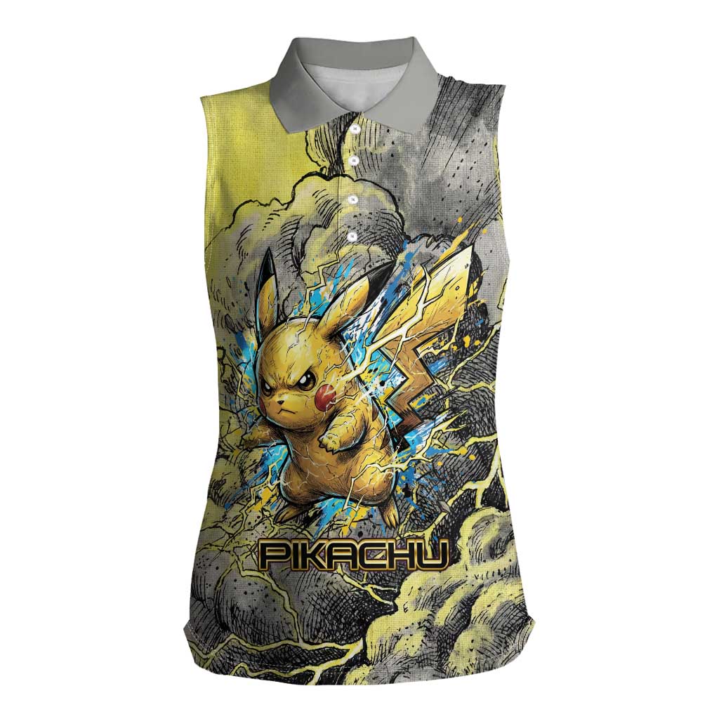 Pikachu Stormbreaker Edition Women Sleeveless Polo Shirt Pikachu Amid Thunder Clouds