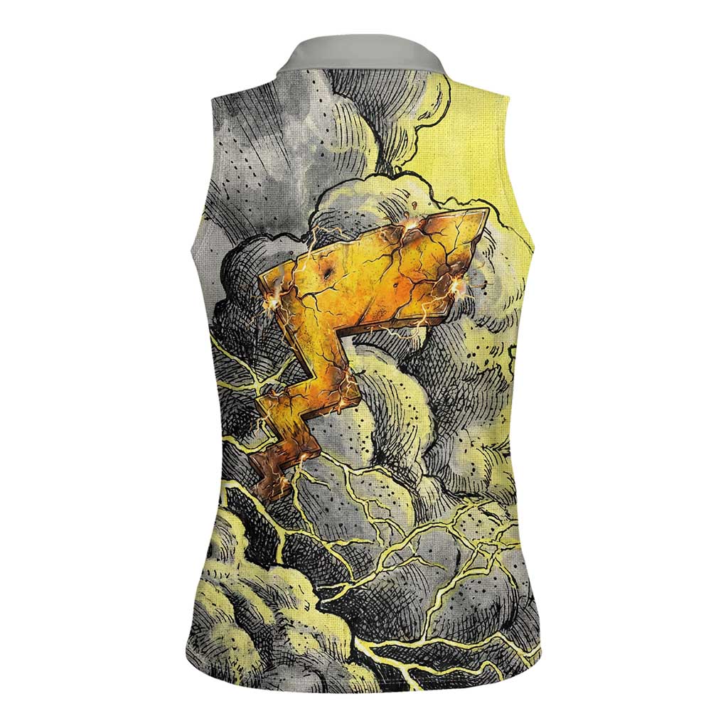 Pikachu Stormbreaker Edition Women Sleeveless Polo Shirt Pikachu Amid Thunder Clouds