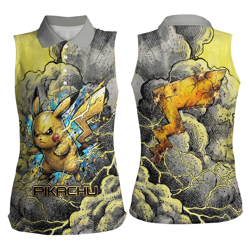 Pikachu Stormbreaker Edition Women Sleeveless Polo Shirt Pikachu Amid Thunder Clouds