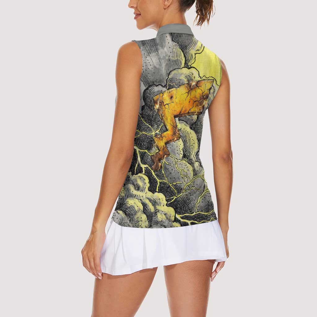 Pikachu Stormbreaker Edition Women Sleeveless Polo Shirt Pikachu Amid Thunder Clouds