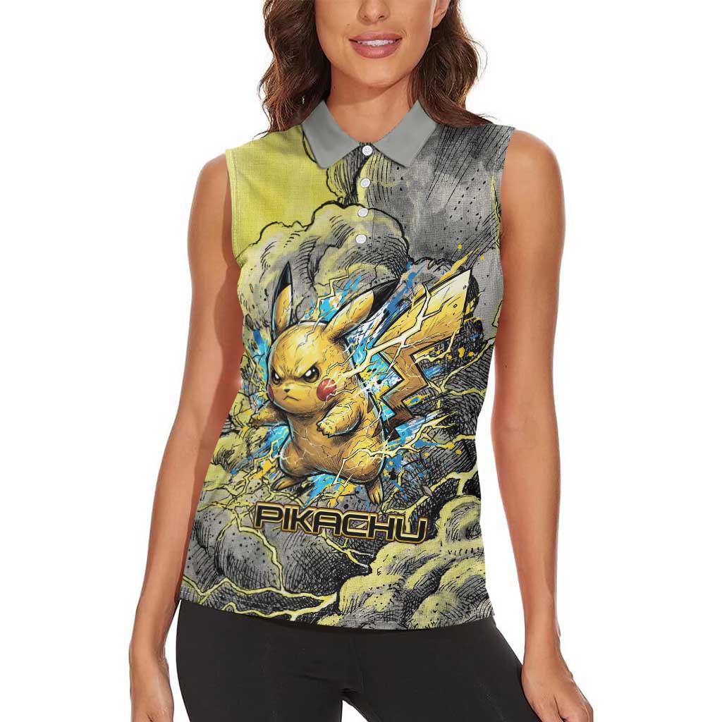 Pikachu Stormbreaker Edition Women Sleeveless Polo Shirt Pikachu Amid Thunder Clouds