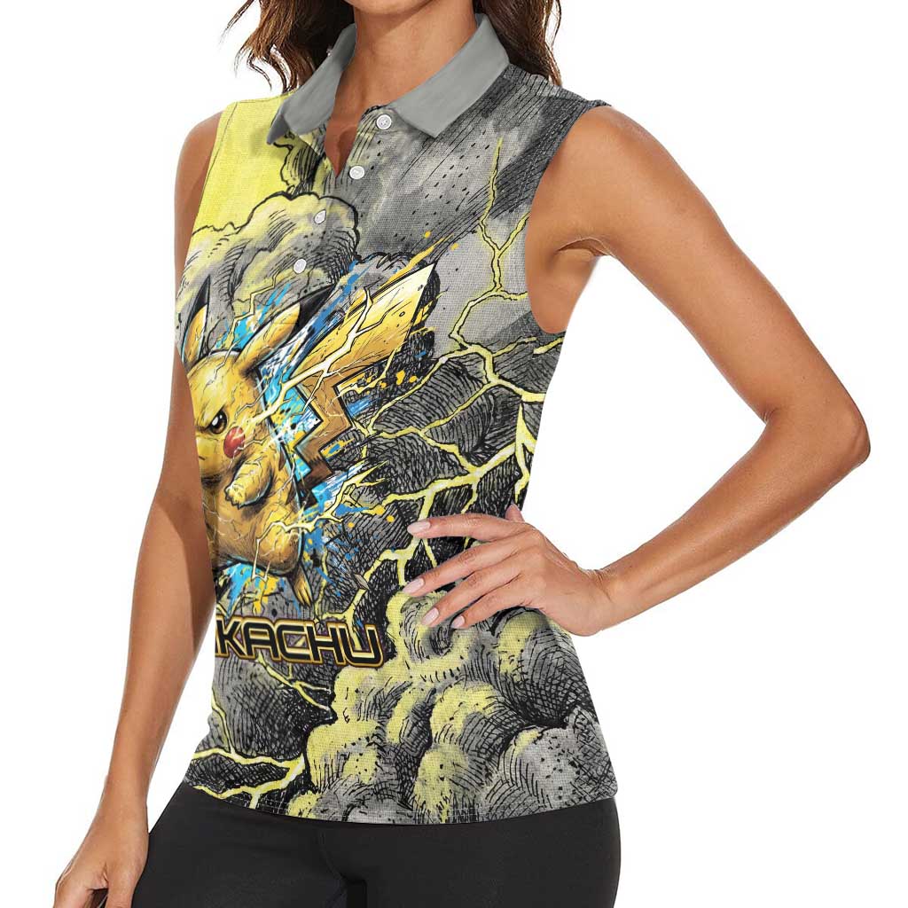 Pikachu Stormbreaker Edition Women Sleeveless Polo Shirt Pikachu Amid Thunder Clouds