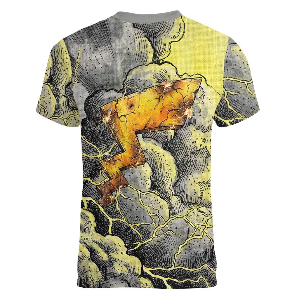 Pikachu Stormbreaker Edition Women V-Neck T-Shirt Pikachu Amid Thunder Clouds