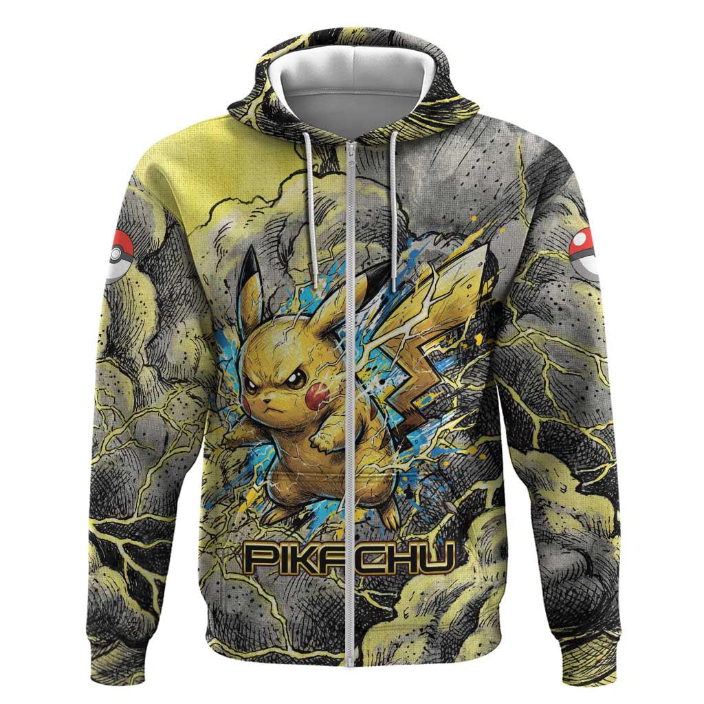 Pikachu Stormbreaker Edition Zip Hoodie Pikachu Amid Thunder Clouds