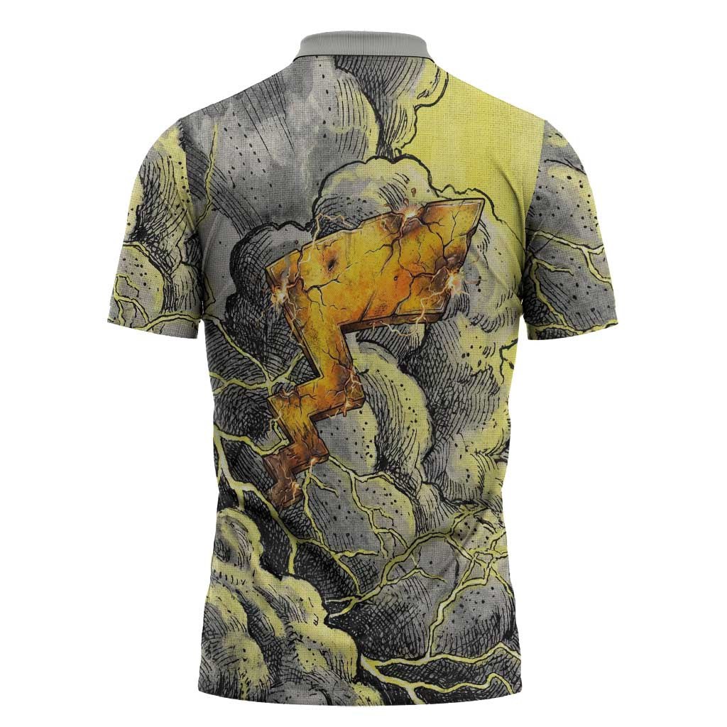 Pikachu Stormbreaker Edition Zipper Polo Shirt Pikachu Amid Thunder Clouds