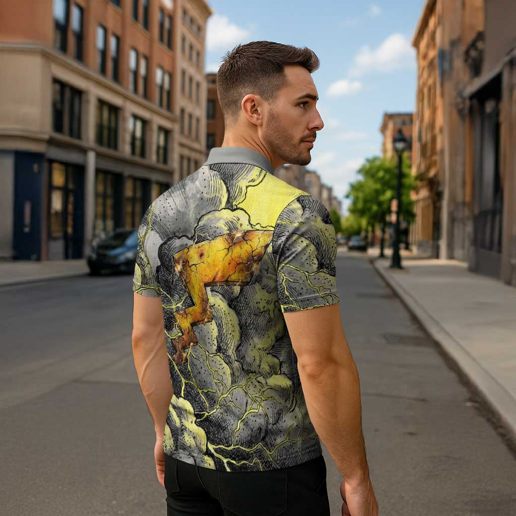 Pikachu Stormbreaker Edition Zipper Polo Shirt Pikachu Amid Thunder Clouds