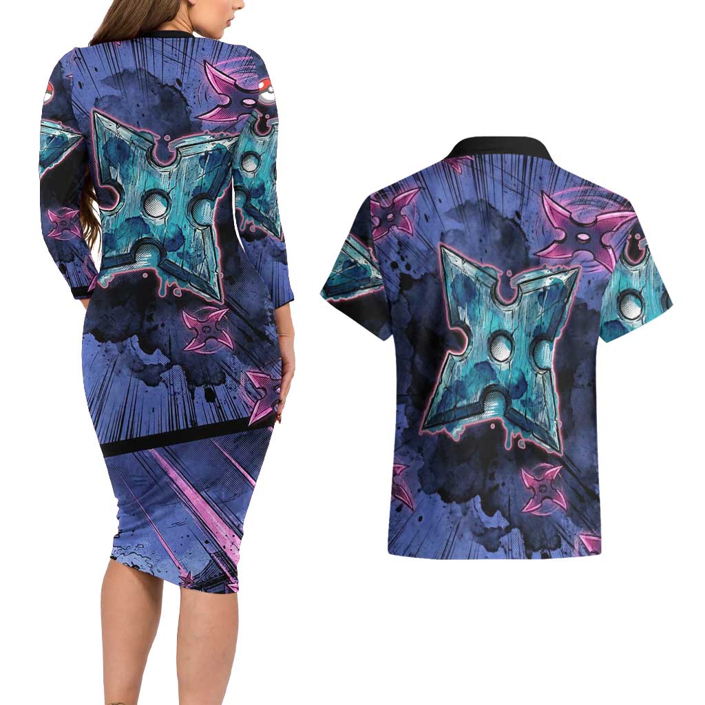 Greninja Ninja Star Couples Matching Long Sleeve Bodycon Dress and Hawaiian Shirt Greninja in the Ninja Storm Realm