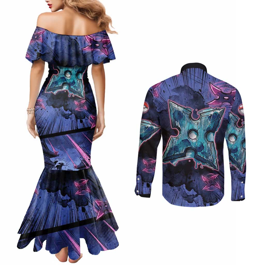 Greninja Ninja Star Couples Matching Mermaid Dress and Long Sleeve Button Shirt Greninja in the Ninja Storm Realm