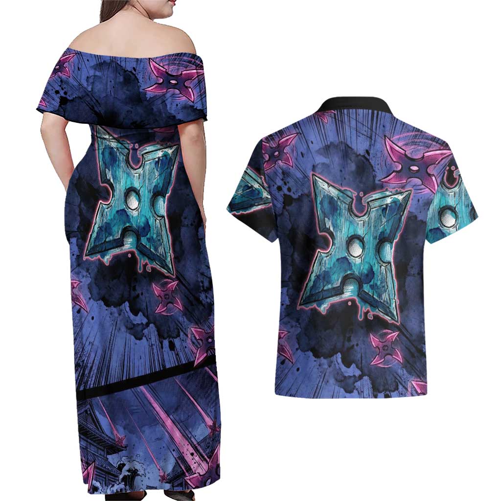 Greninja Ninja Star Couples Matching Off Shoulder Maxi Dress and Hawaiian Shirt Greninja in the Ninja Storm Realm