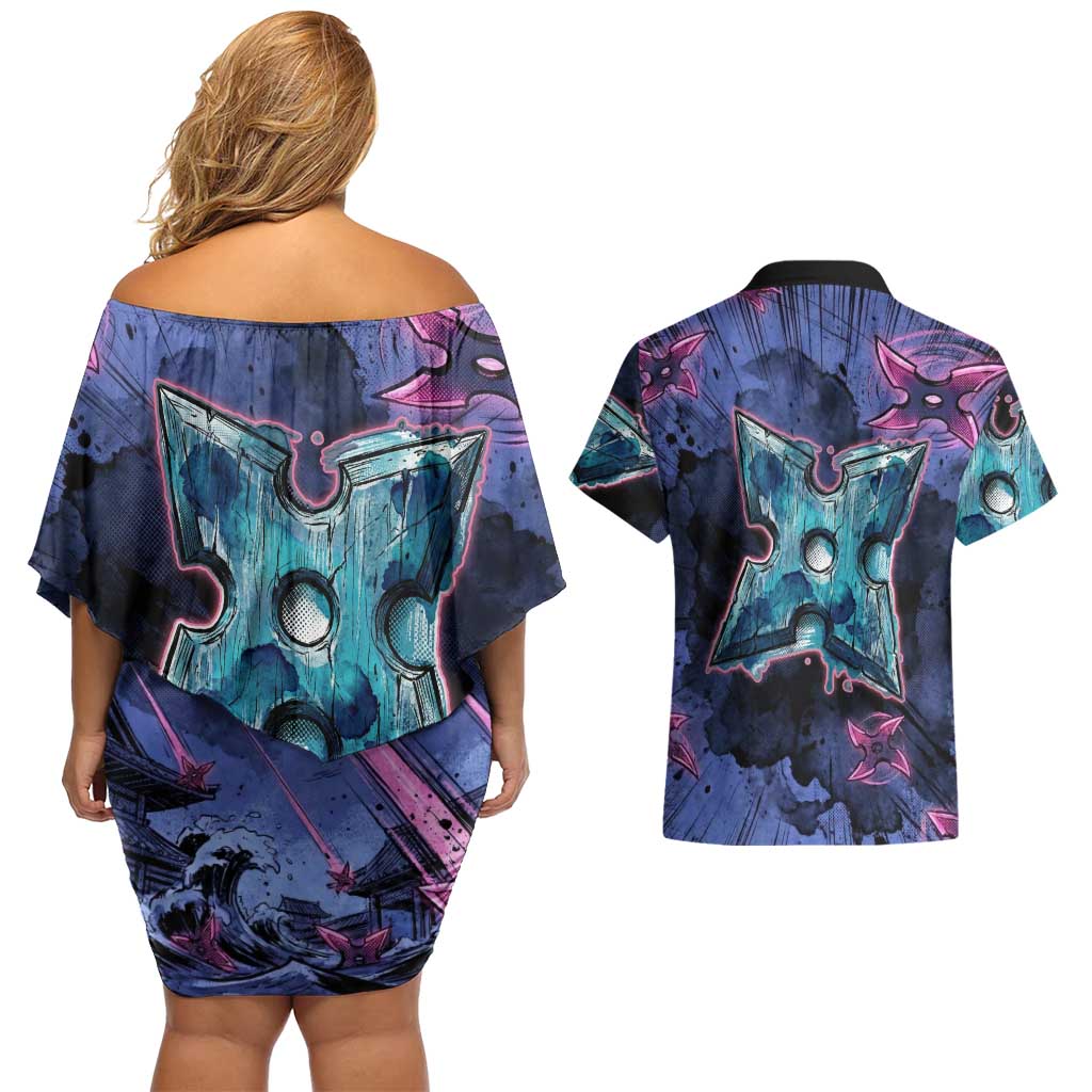 Greninja Ninja Star Couples Matching Off Shoulder Short Dress and Hawaiian Shirt Greninja in the Ninja Storm Realm