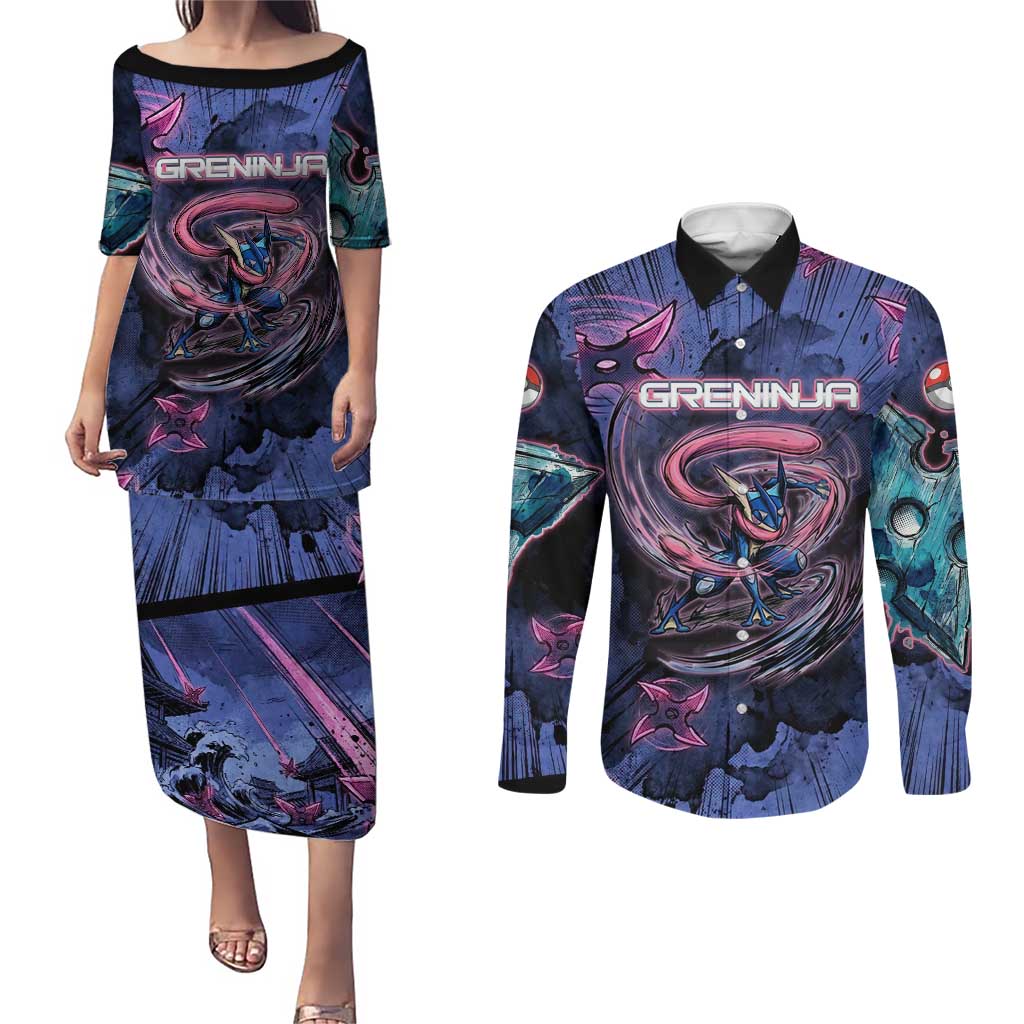 Greninja Ninja Star Couples Matching Puletasi and Long Sleeve Button Shirt Greninja in the Ninja Storm Realm