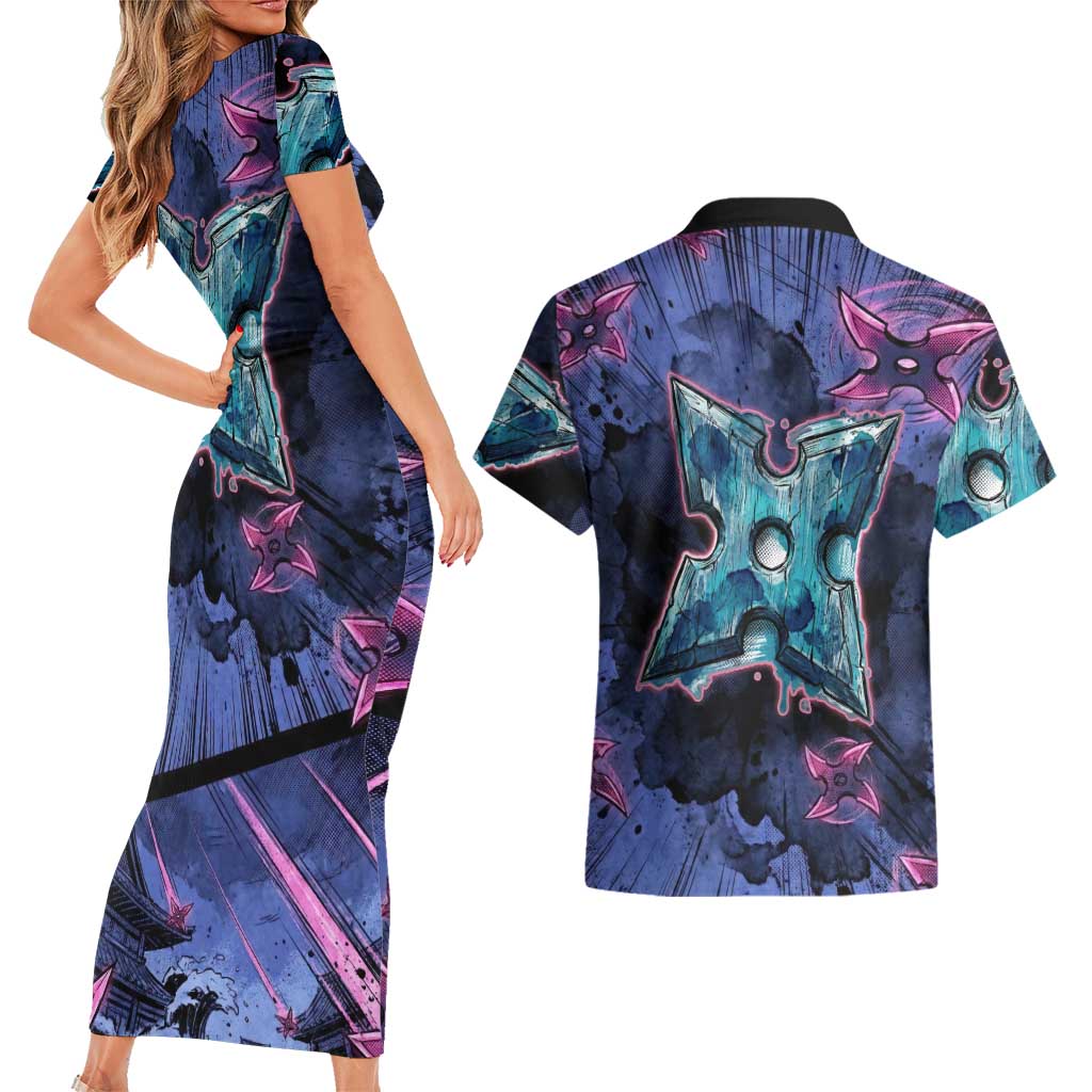Greninja Ninja Star Couples Matching Short Sleeve Bodycon Dress and Hawaiian Shirt Greninja in the Ninja Storm Realm