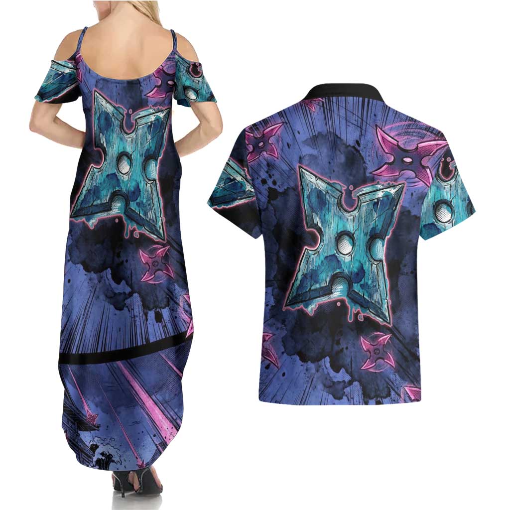 Greninja Ninja Star Couples Matching Summer Maxi Dress and Hawaiian Shirt Greninja in the Ninja Storm Realm