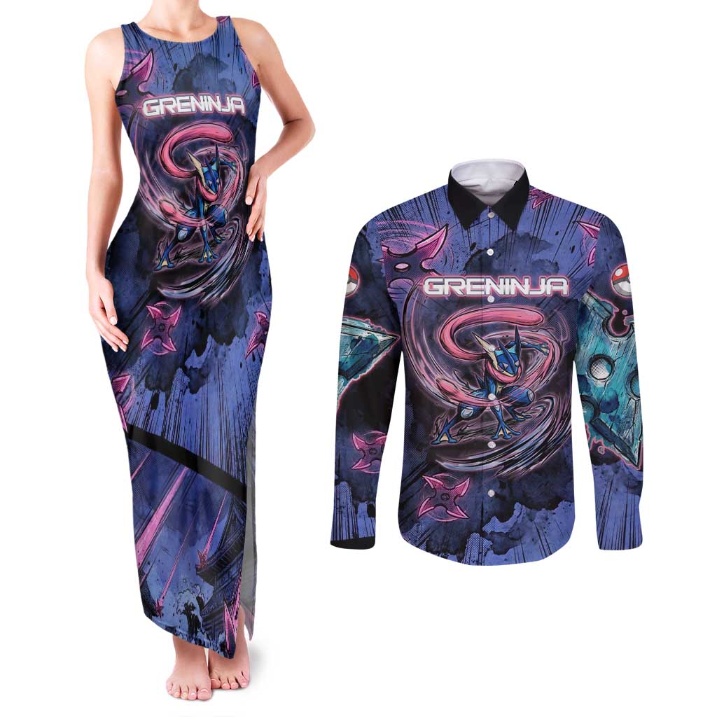 Greninja Ninja Star Couples Matching Tank Maxi Dress and Long Sleeve Button Shirt Greninja in the Ninja Storm Realm