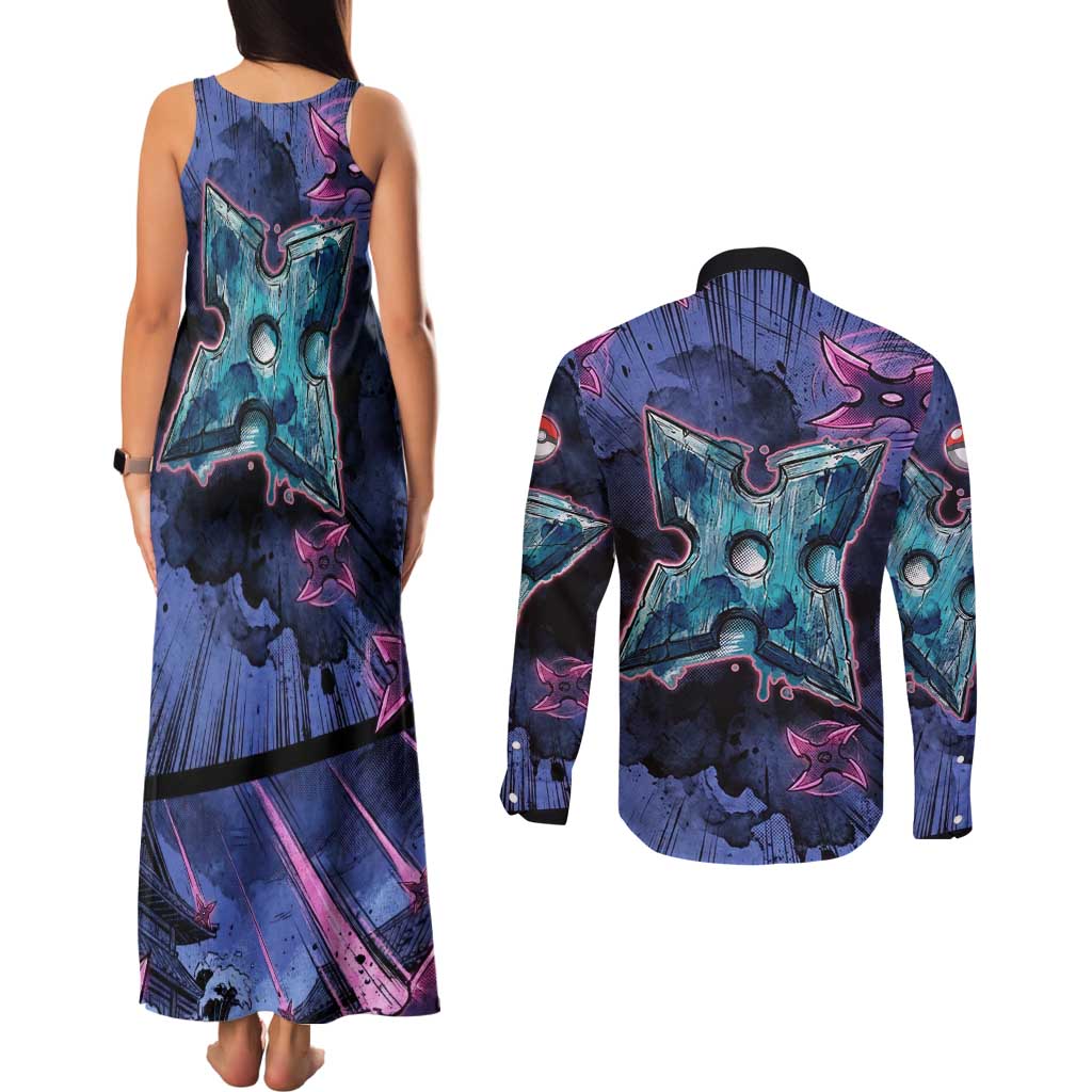 Greninja Ninja Star Couples Matching Tank Maxi Dress and Long Sleeve Button Shirt Greninja in the Ninja Storm Realm