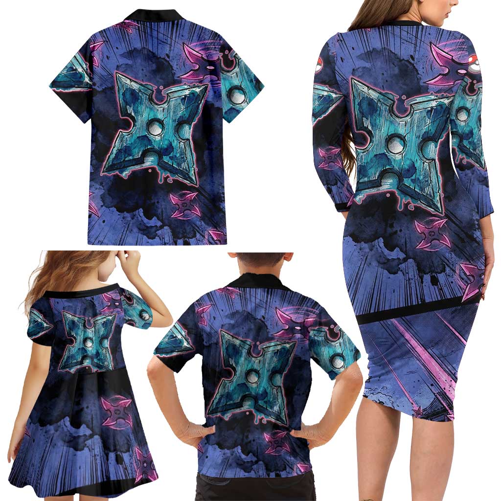 Greninja Ninja Star Family Matching Long Sleeve Bodycon Dress and Hawaiian Shirt Greninja in the Ninja Storm Realm